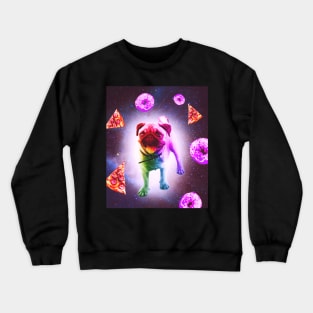 Rainbow Space Pug With Pizza And Doughnut Crewneck Sweatshirt